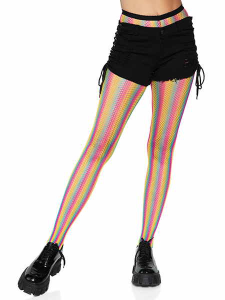 Tay Rainbow Striped Fishnet Tights