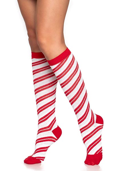 Krystal Candy Cane Knee Socks