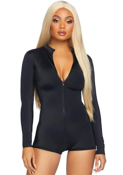 Zipper Front Long Sleeved Matte Romper