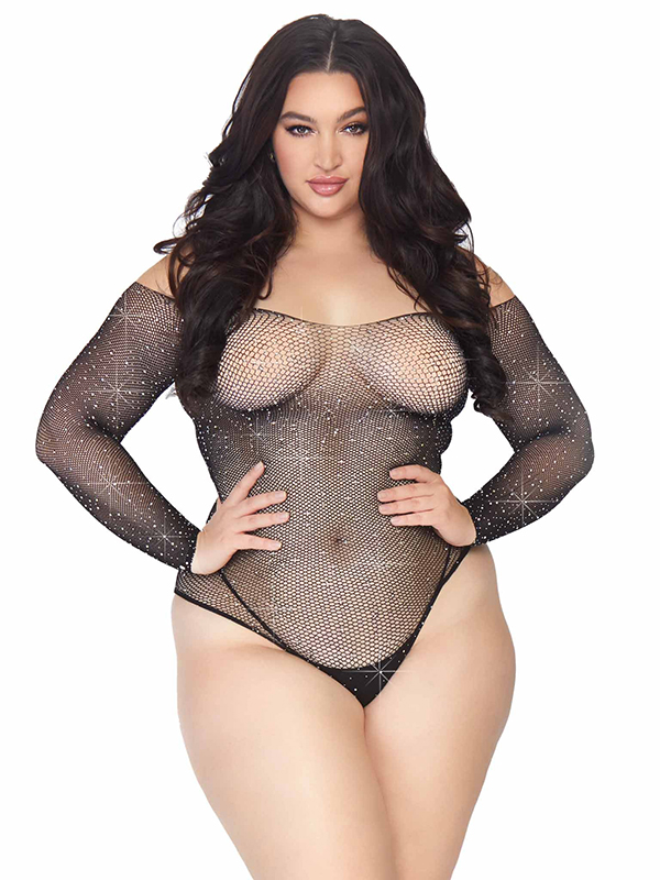 Plus Falling 4 U Rhinestone Bodysuit