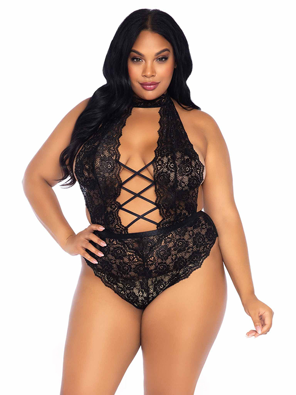 Plus Insatiable Crotchless Lace Teddy