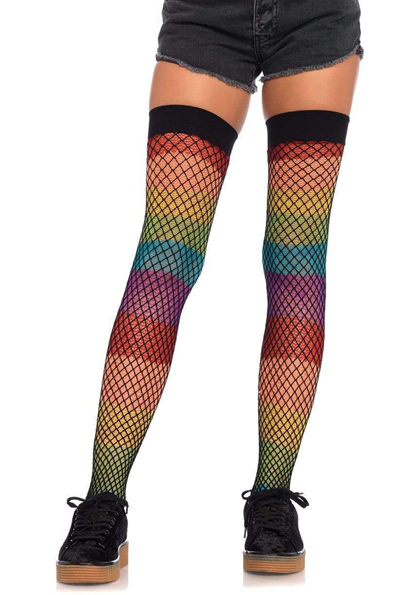 Jazzy Rainbow Fishnet Thigh Highs